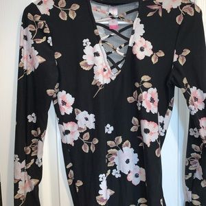 Black long sleeve blouse with flowers